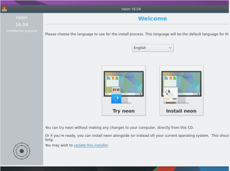 Nya KDE Neon Neon isostart