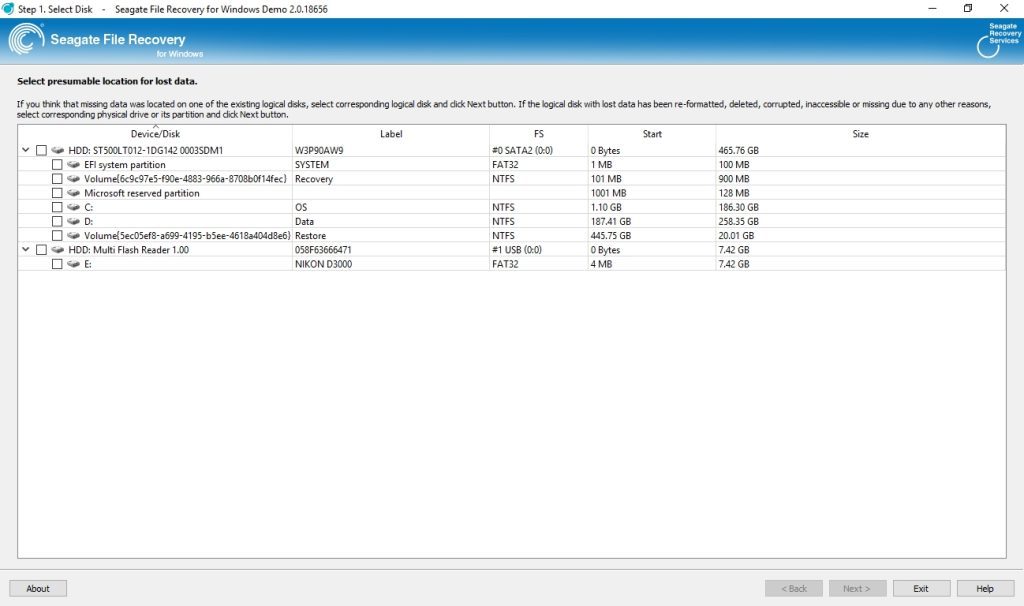 Test: Seagate File Recovery seagate start