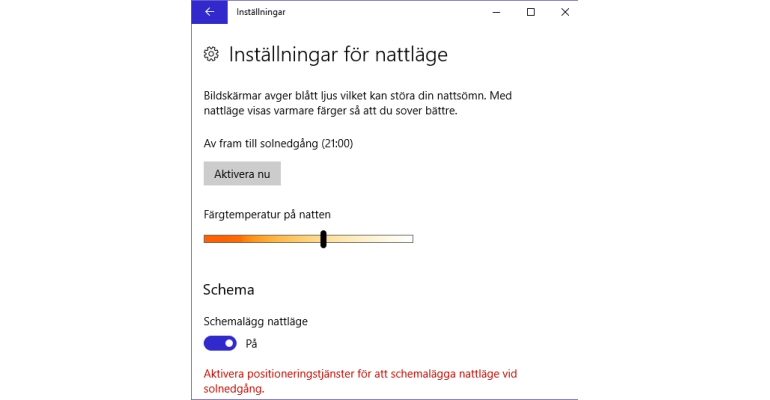 Windowstips: Minska det blå ljuset Nattläge i Creators Update.