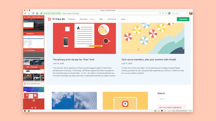 Webbläsaren Vivaldi utlovar ökad produktivitet i ny version 03 tabs left