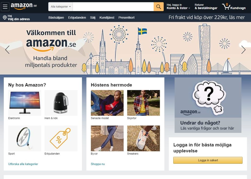 Nu har svenska Amazon slagit upp portarna Svenska Amazons hemsida