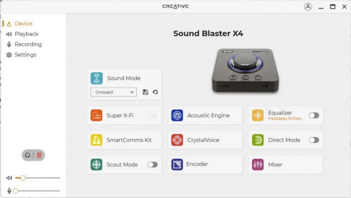 Creative Sound blaster X4 – gränssnitt