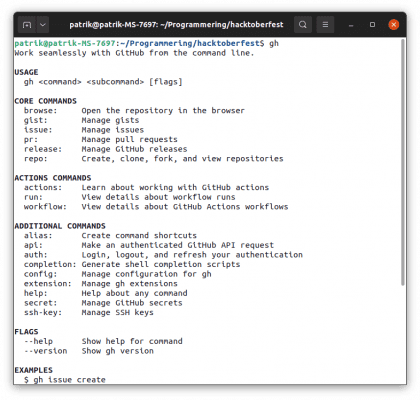Kommandot gh har en lång rad parametrar att använda. 