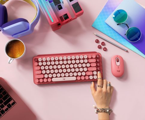 Logitech Pop – rosa tangentbord och mus
