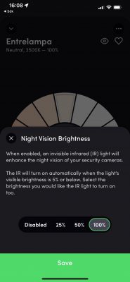 lifx nightvision e27 - appinställningar