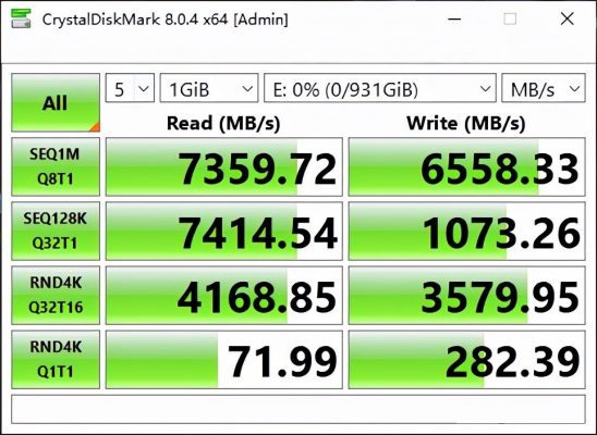 Exceria Pro PCIe 4 – Crystaldiskmark-resultat