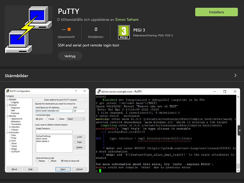 Klassiska Windows-program får app-versioner App-version av PuTTY