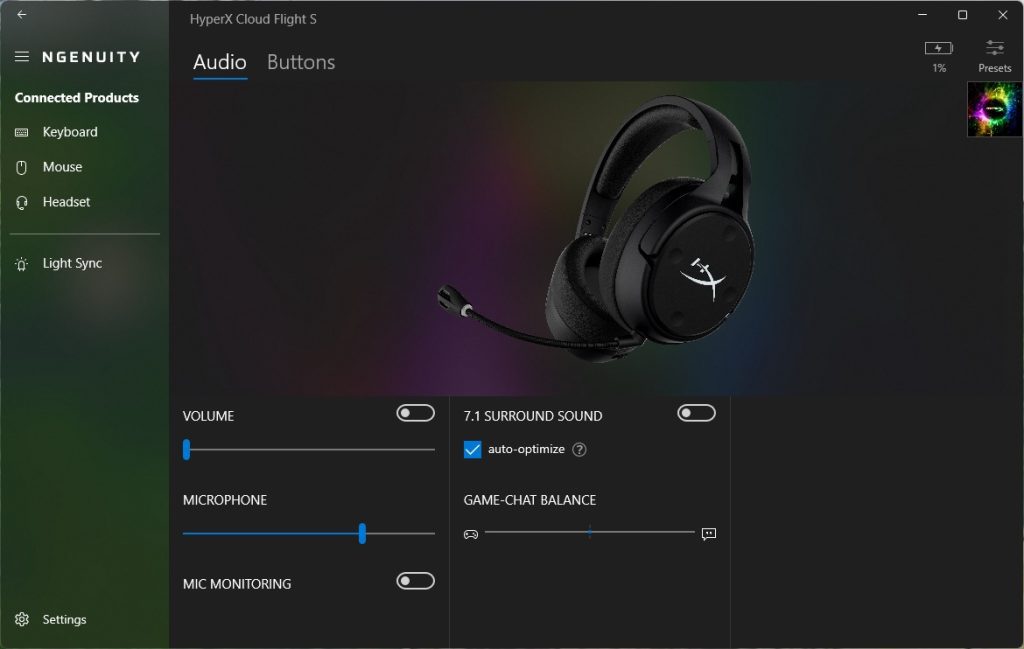 NGENUITY – headsetinställningar