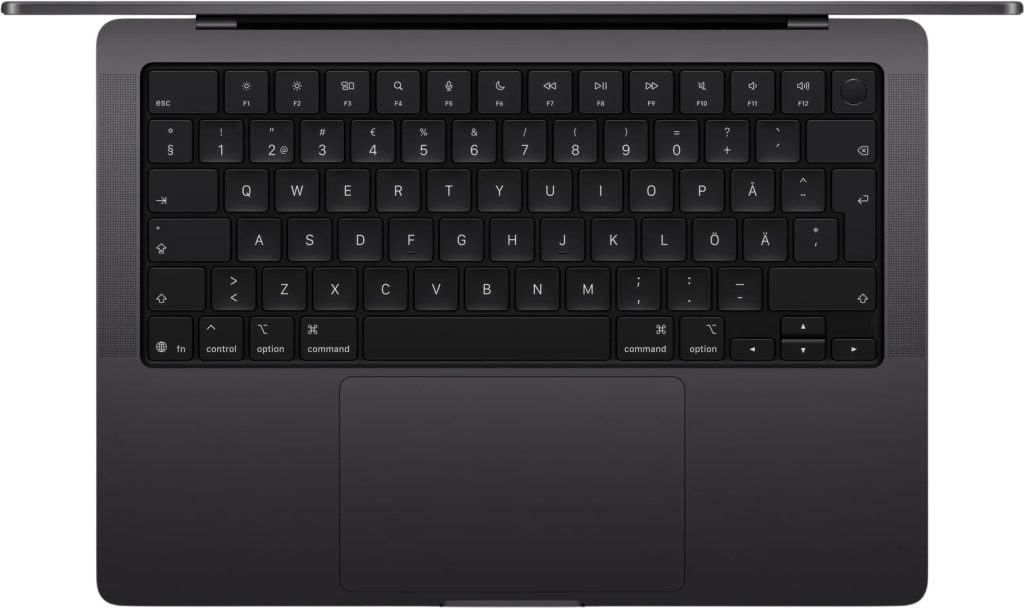 Tangentbord och pekplatta på en Macbook under testning
